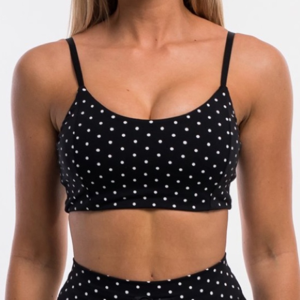 Echt Apparel Black Sports Bra w/ White polka dots